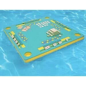 MAISON LUDE 3-in-1 Floating Game Mat Aqua Mahjong Rummi Cube Sun and Lemon Pool
